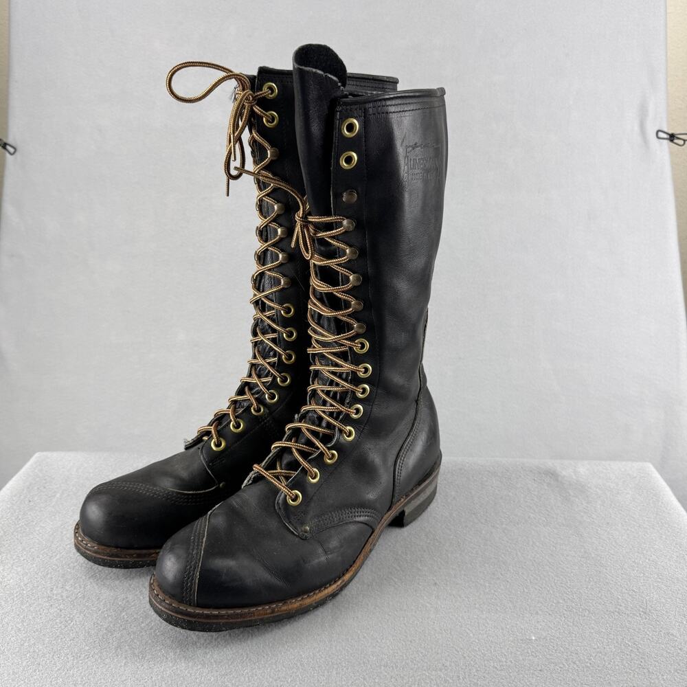 Vintage Linesman Boots Men Size 12 Black Leather Lace Up Lineman Work Combat USA